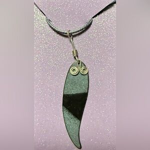 🧚🏻‍♀️ Up-cycled modern statement necklace with grey 18” cord 2” charm